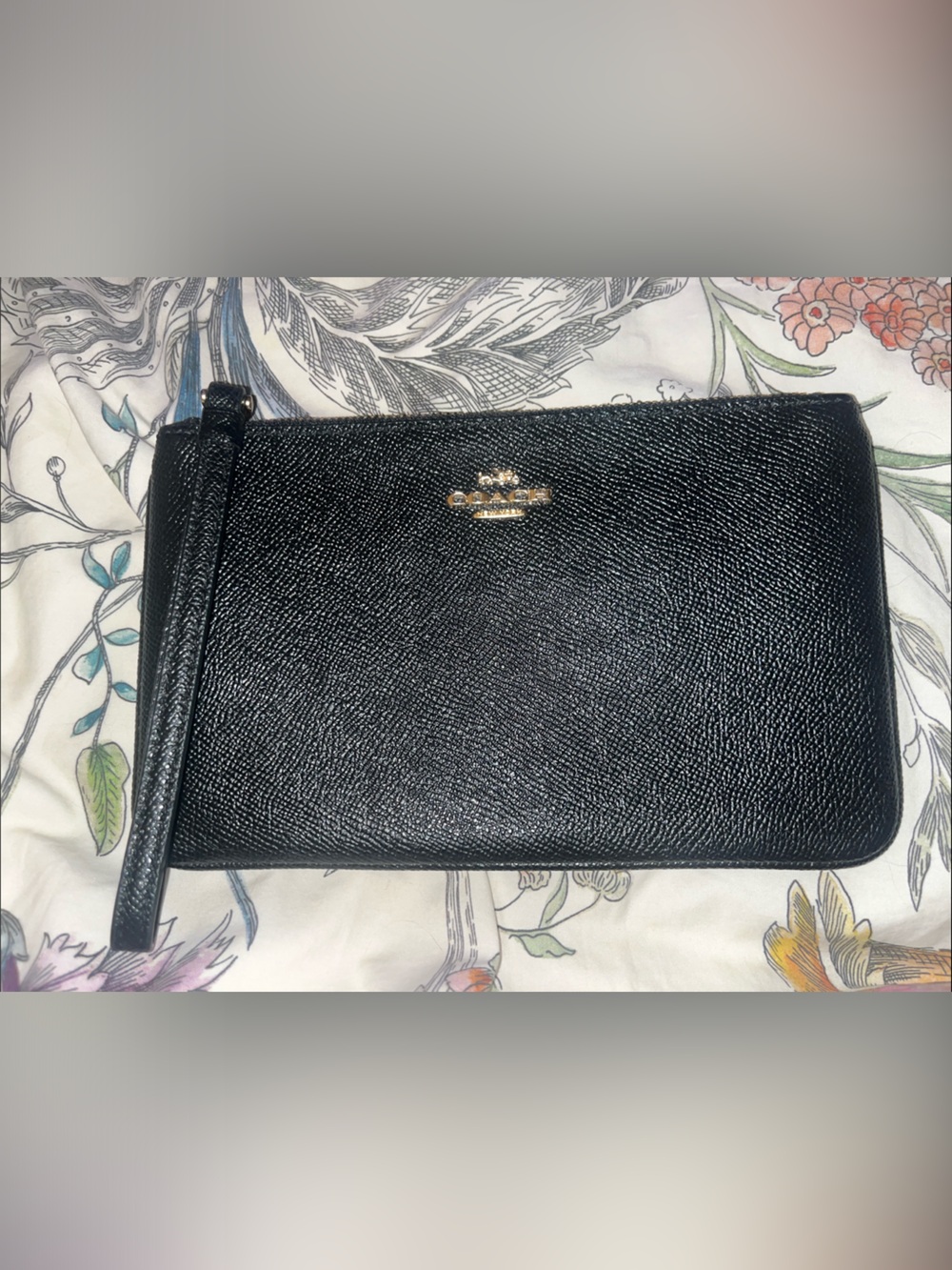 Coach Black Leather Zip Wristlet with Gold Logo